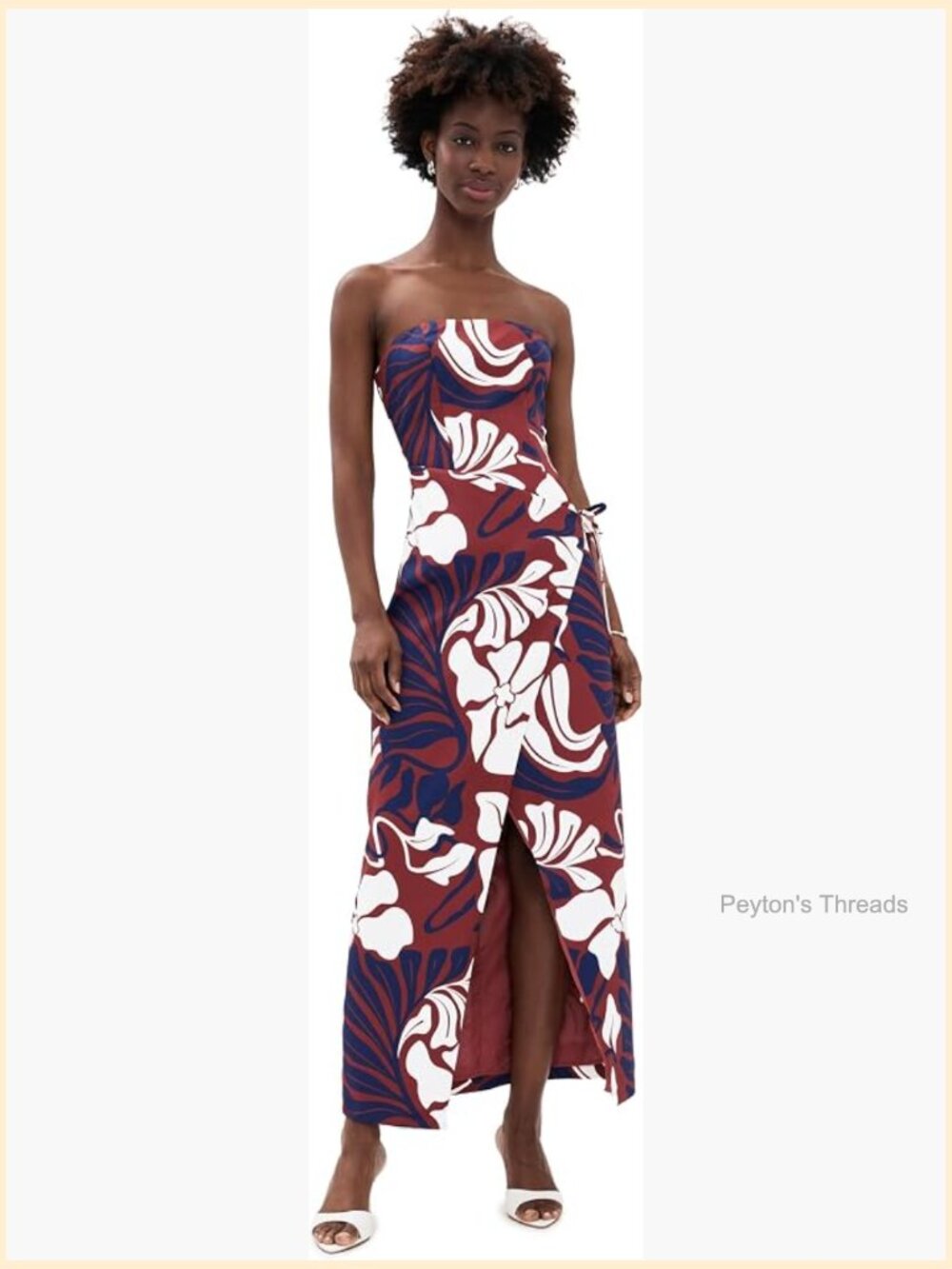 Maxi Dress with Tropical Print, Wrap Silhouette, Strapless, Sleeveless, - Picture 1 of 5